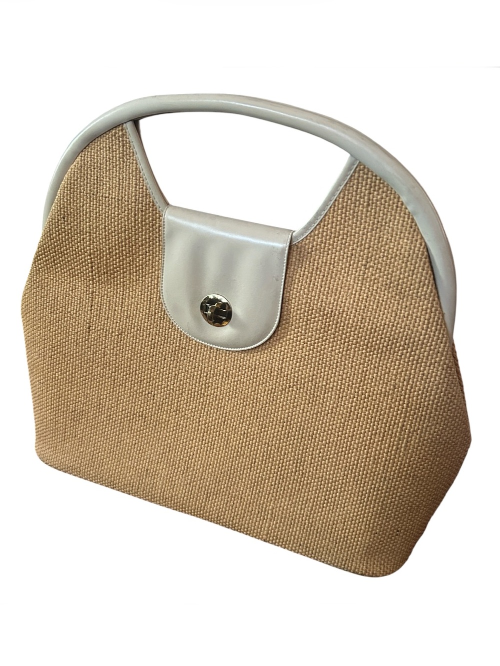 Vintage Straw Handbag w Cream Trim